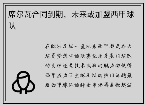 席尔瓦合同到期，未来或加盟西甲球队