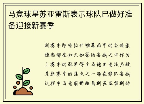 马竞球星苏亚雷斯表示球队已做好准备迎接新赛季